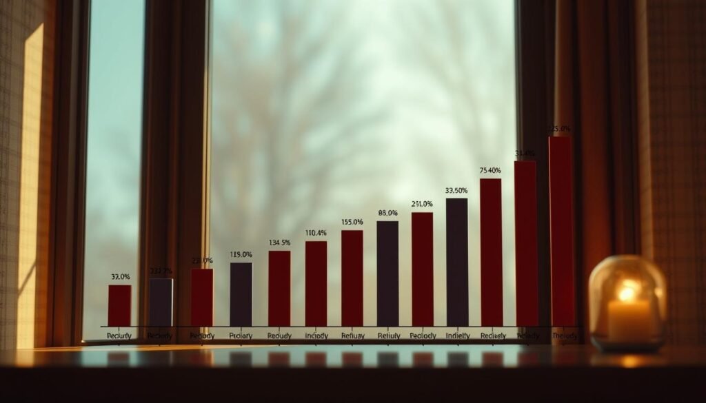 A meticulously detailed bar graph displaying the prevalence of infidelity rates across various demographics. The graph is set against a subtly textured background, illuminated by warm, natural lighting as if captured through a large window. The bars are rendered with precise, clean lines and shading, conveying a sense of data-driven authority. The overall composition is balanced and visually striking, drawing the viewer's attention to the statistical insights it presents.