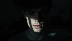 A pensive, introspective self-portrait of a person in a dimly lit room, struggling with the dissonance between their internal identity and external presentation. The subject's face is partially obscured, casting deep shadows that convey a sense of emotional turmoil. The background is blurred, with hints of personal objects or symbols that suggest the complexity of their journey. The lighting is moody, creating a somber and contemplative atmosphere. The composition emphasizes the subject's isolation and the weight of their internal experience. The image evokes the profound sense of disconnect and the search for understanding inherent in the concept of gender dysphoria.