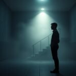 A dimly lit room, its walls adorned with invisible barriers, metaphorical glass ceilings that loom large yet remain intangible. In the foreground, a solitary figure stands, their expression pensive, gaze focused on the unseen obstacles that impede their progress. The middle ground is shrouded in a hazy, dreamlike atmosphere, accentuating the psychological nature of these barriers. In the background, a faint silhouette of a staircase, representing the potential for growth and advancement, is obscured by the intangible boundaries. The scene is lit by a single, subtle spotlight, casting dramatic shadows and emphasizing the sense of isolation and introspection. The overall tone is one of contemplation, highlighting the complex psychological factors that contribute to the experience of these invisible barriers.