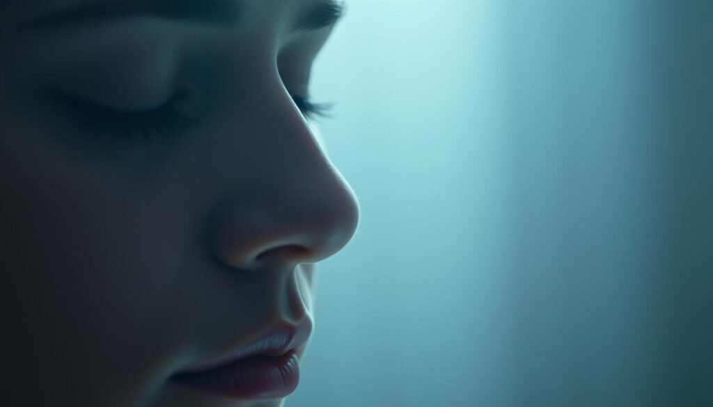 An introspective close-up portrait of a person's face, illuminated by soft, diffuse lighting that emanates a sense of calmness and self-reflection. In the foreground, the subject's eyes are closed, conveying a meditative state, while the middle ground features the delicate lines and contours of the face, suggesting a deeper understanding of one's mental well-being. The background is gently blurred, creating a serene, contemplative atmosphere that highlights the central focus on the individual's inner world and their journey towards psychological wholeness. An introspective close-up portrait of a person's face, illuminated by soft, diffuse lighting that emanates a sense of calmness and self-reflection. In the foreground, the subject's eyes are closed, conveying a meditative state, while the middle ground features the delicate lines and contours of the face, suggesting a deeper understanding of one's mental well-being. The background is gently blurred, creating a serene, contemplative atmosphere that highlights the central focus on the individual's inner world and their journey towards psychological wholeness.