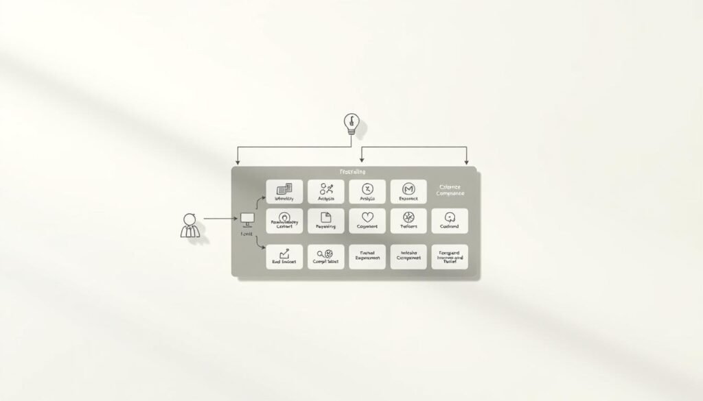 A clean, minimalist diagram depicting a structured regulatory risk management assessment framework. In the foreground, a series of interconnected shapes and icons representing the key elements of the framework - risk identification, analysis, mitigation, and monitoring. In the middle ground, a grid-like layout showcasing the interdependencies and flow between these components. The background features a soft, neutral color palette, allowing the framework to take center stage. Bright, directional lighting casts subtle shadows, highlighting the depth and dimensionality of the diagram. The overall aesthetic is professional, elegant, and designed to provide clarity and understanding of the complex regulatory compliance process. A clean, minimalist diagram depicting a structured regulatory risk management assessment framework. In the foreground, a series of interconnected shapes and icons representing the key elements of the framework - risk identification, analysis, mitigation, and monitoring. In the middle ground, a grid-like layout showcasing the interdependencies and flow between these components. The background features a soft, neutral color palette, allowing the framework to take center stage. Bright, directional lighting casts subtle shadows, highlighting the depth and dimensionality of the diagram. The overall aesthetic is professional, elegant, and designed to provide clarity and understanding of the complex regulatory compliance process.