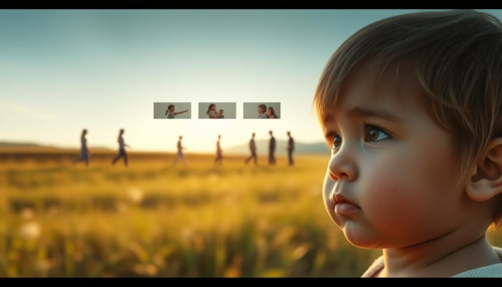 A serene, naturalistic scene depicting the developmental stages of deception in child psychological growth. In the foreground, a young child gazes intently, their expression conveying a thoughtful, inquisitive demeanor. In the middle ground, a sequence of vignettes illustrates the progression from simple playful deception to more complex lies and social manipulation. The background features a tranquil, sun-dappled meadow, with soft, muted colors and gentle lighting to evoke a sense of understanding and growth. The overall tone is one of curiosity and empathy, inviting the viewer to contemplate this important milestone in human development. A serene, naturalistic scene depicting the developmental stages of deception in child psychological growth. In the foreground, a young child gazes intently, their expression conveying a thoughtful, inquisitive demeanor. In the middle ground, a sequence of vignettes illustrates the progression from simple playful deception to more complex lies and social manipulation. The background features a tranquil, sun-dappled meadow, with soft, muted colors and gentle lighting to evoke a sense of understanding and growth. The overall tone is one of curiosity and empathy, inviting the viewer to contemplate this important milestone in human development.
