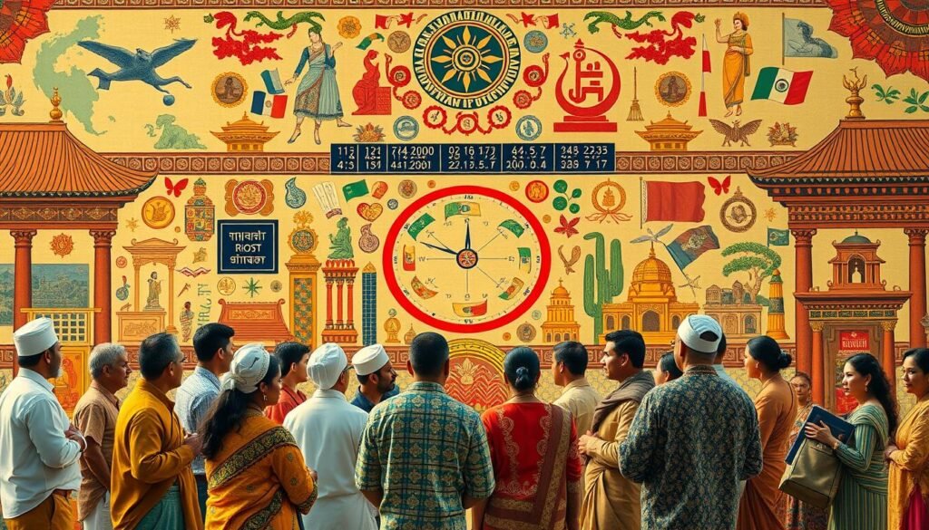 A vibrant cultural tapestry unfolds, where traditional motifs and symbols intertwine with modern financial instruments. In the foreground, a diverse group of individuals gathers, each representing a unique cultural heritage, engaged in thoughtful discussions about money management. The middle ground showcases a kaleidoscope of currencies, stock tickers, and financial data, reflecting the global interconnectedness of finance. In the background, a richly textured backdrop of historical artifacts, artwork, and architectural elements provides a sense of timeless wisdom. The lighting is warm and inviting, casting a serene glow that encourages contemplation of how our cultural roots shape our financial behaviors and decisions. A vibrant cultural tapestry unfolds, where traditional motifs and symbols intertwine with modern financial instruments. In the foreground, a diverse group of individuals gathers, each representing a unique cultural heritage, engaged in thoughtful discussions about money management. The middle ground showcases a kaleidoscope of currencies, stock tickers, and financial data, reflecting the global interconnectedness of finance. In the background, a richly textured backdrop of historical artifacts, artwork, and architectural elements provides a sense of timeless wisdom. The lighting is warm and inviting, casting a serene glow that encourages contemplation of how our cultural roots shape our financial behaviors and decisions.